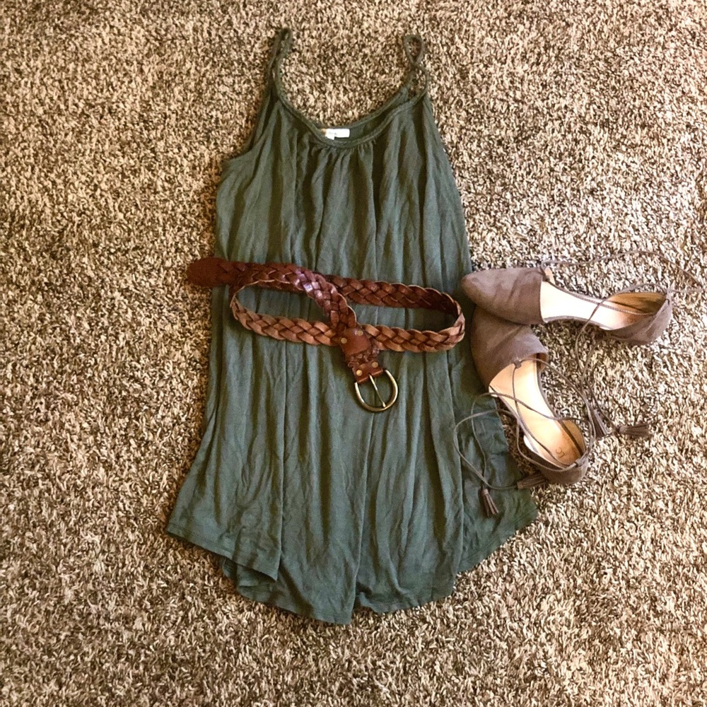 Green spaghetti strapped dress